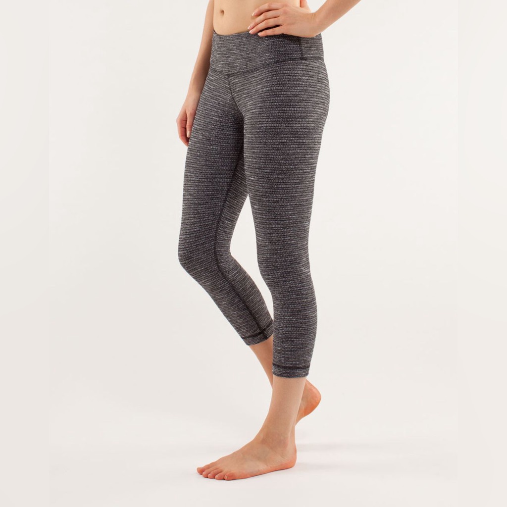 Lululemon Athletica Wunder Under Crop In Coco Pique Black Size: 4